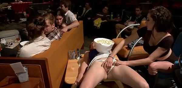  Blonde sucking cocks in public theater